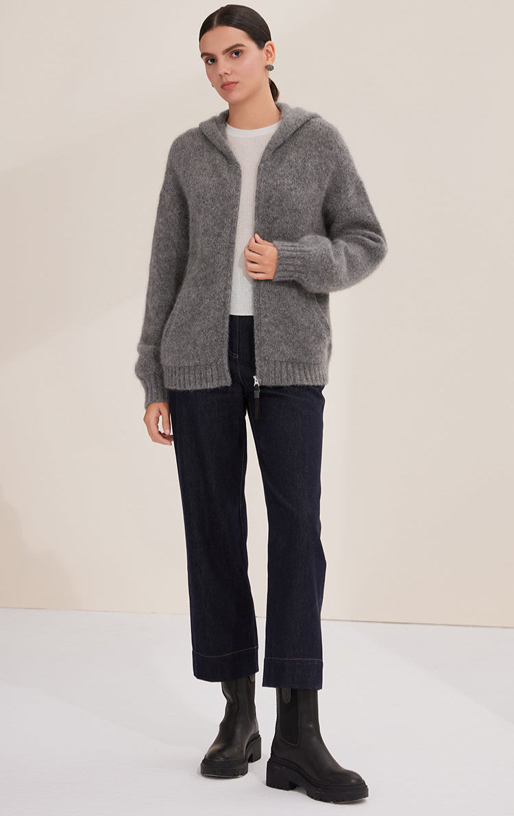 Saf Kaşmir Fermuarlı Hırka