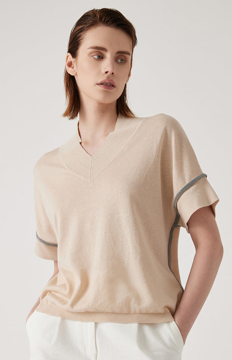 Keten & İpek Tencel Jakarlı Bluz