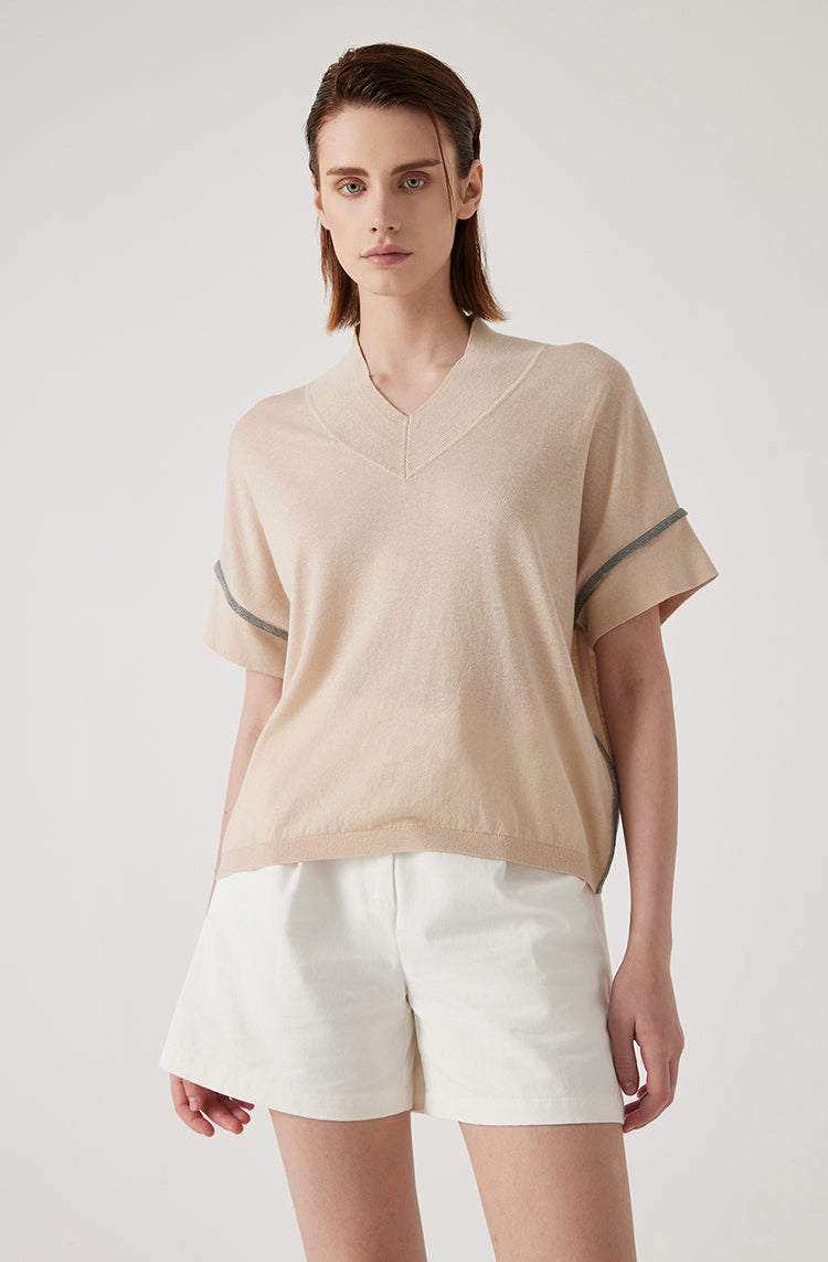 Keten & İpek Tencel Jakarlı Bluz