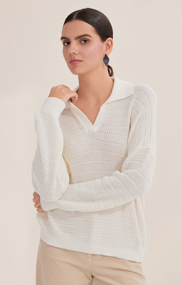 Pamuk Payetli Açık Yaka Bluz