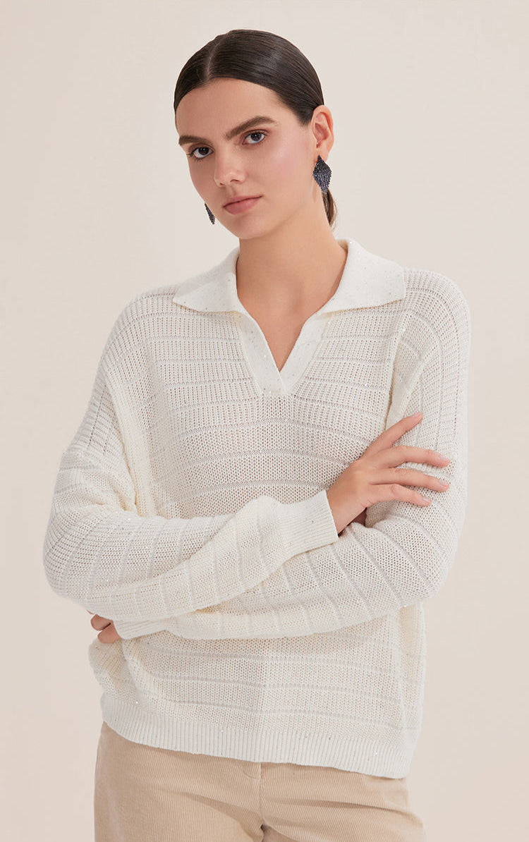 Pamuk Payetli Açık Yaka Bluz