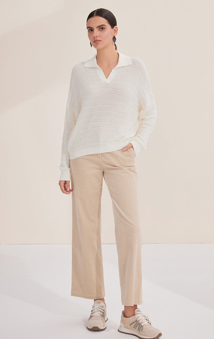 Pamuk Payetli Açık Yaka Bluz