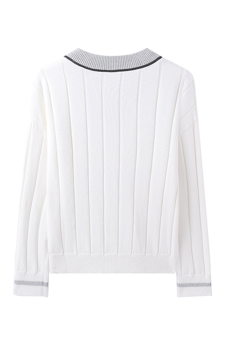 Pamuk V Yaka Kontrast Detaylı Kazak