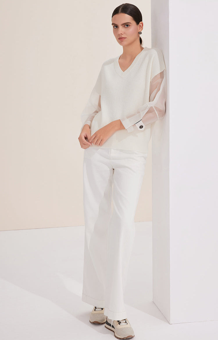 Merino Yünü V Yaka Kazak