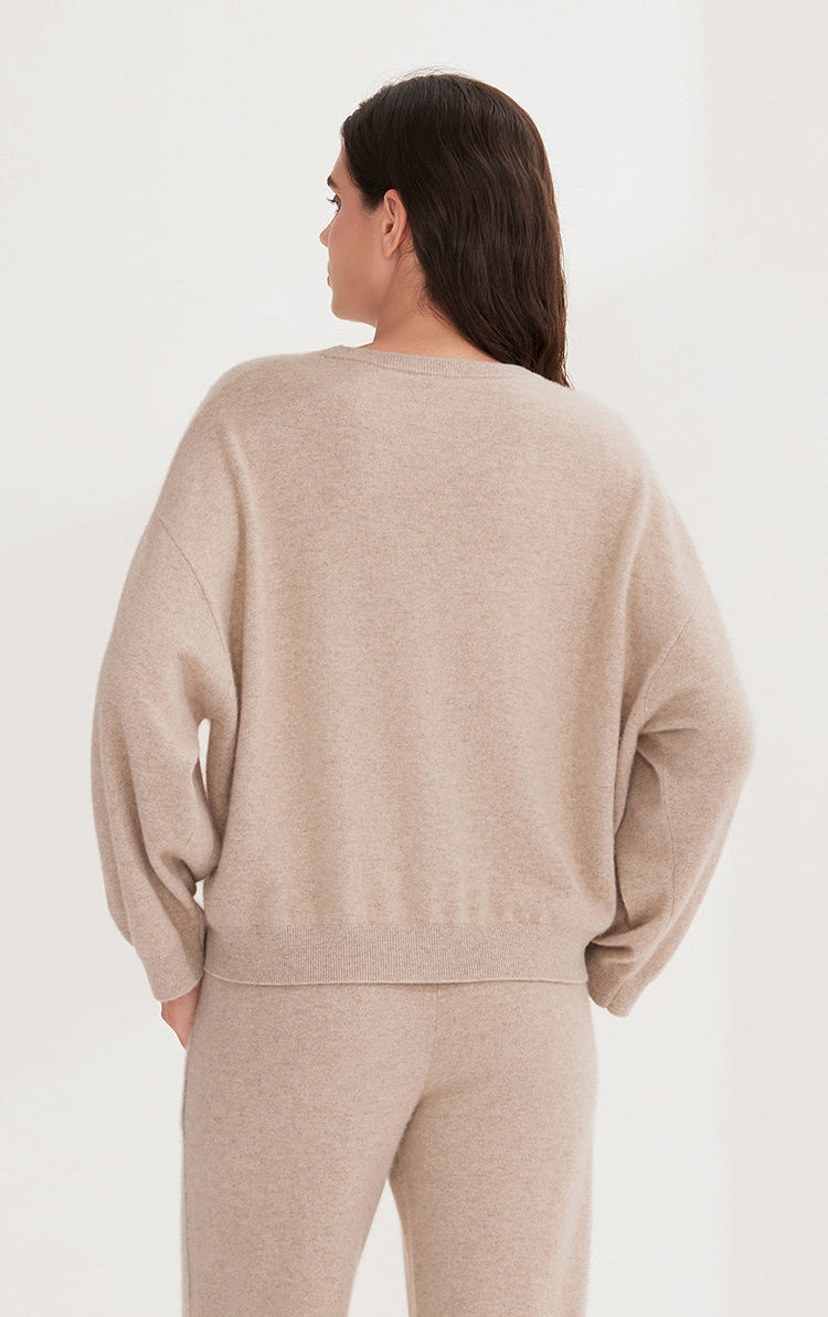 Saf Kaşmir Çizgili Bisiklet Yaka Kazak