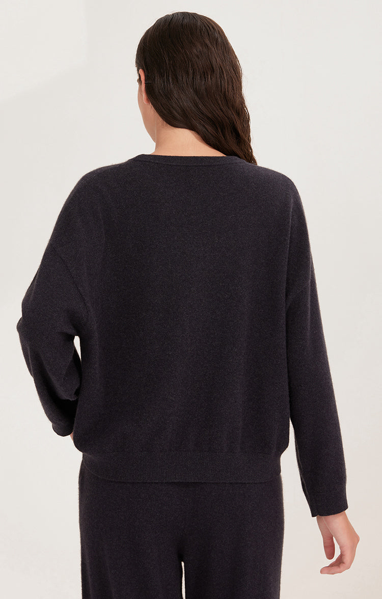 Saf Kaşmir Çizgili Bisiklet Yaka Kazak