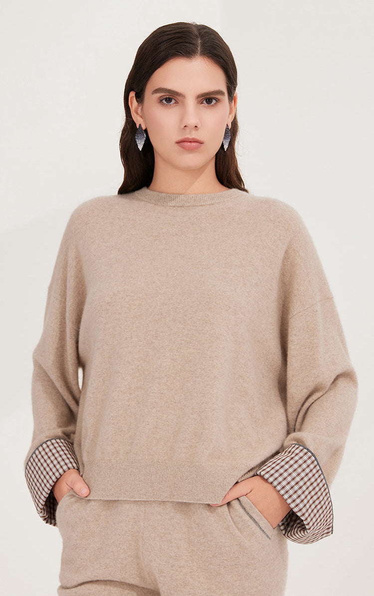 Saf Kaşmir Düğmeli Manşetli Kazak