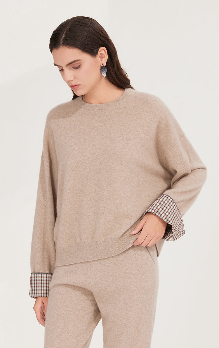 Saf Kaşmir Düğmeli Manşetli Kazak