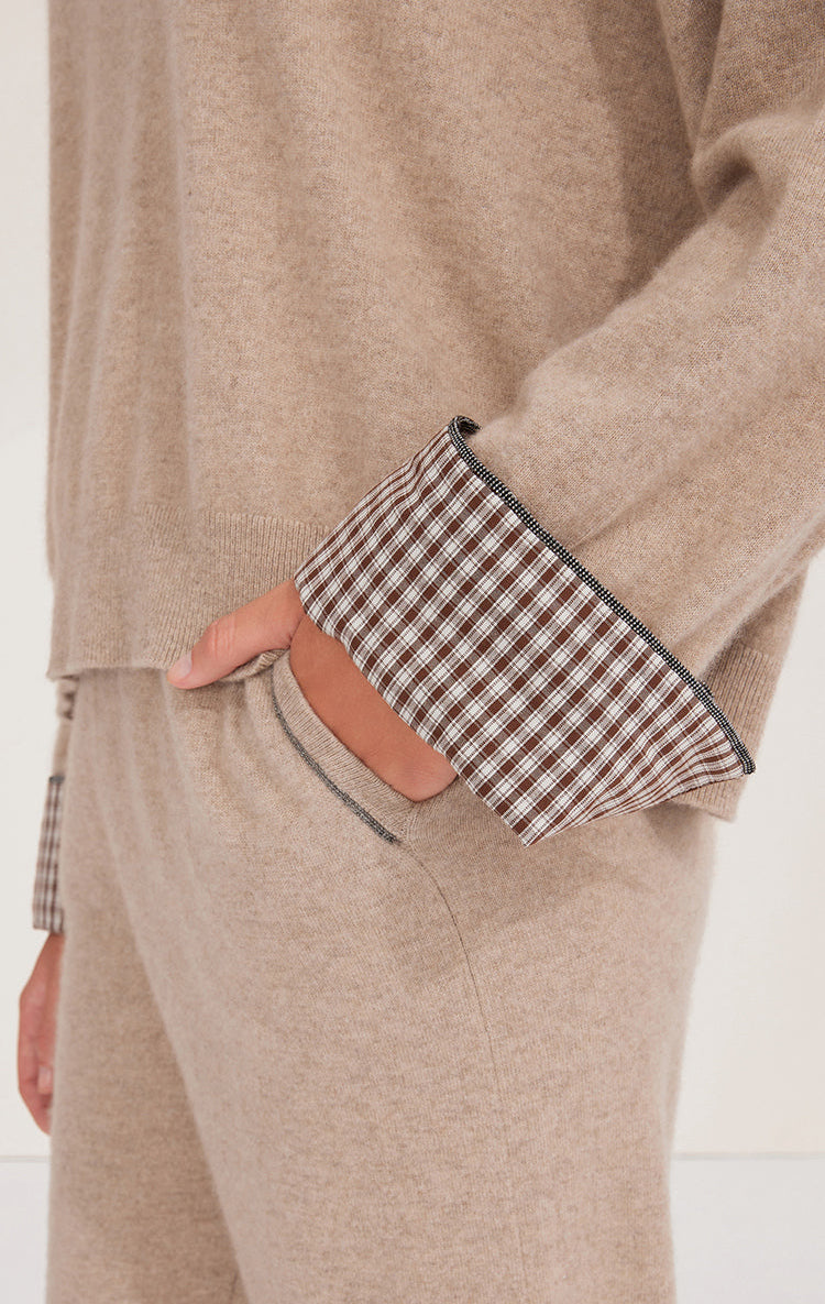 Saf Kaşmir Düğmeli Manşetli Kazak