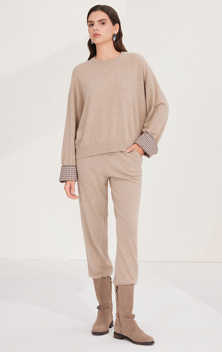 Saf Kaşmir Düğmeli Manşetli Kazak