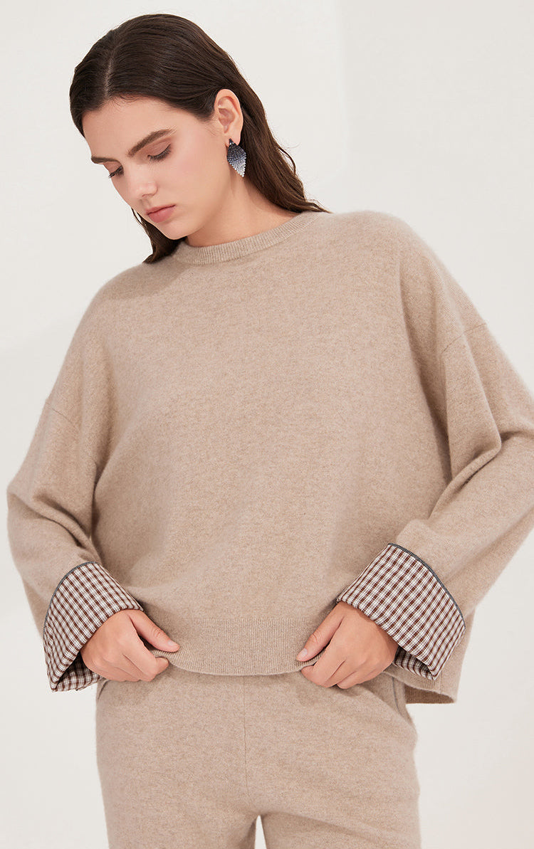 Saf Kaşmir Düğmeli Manşetli Kazak