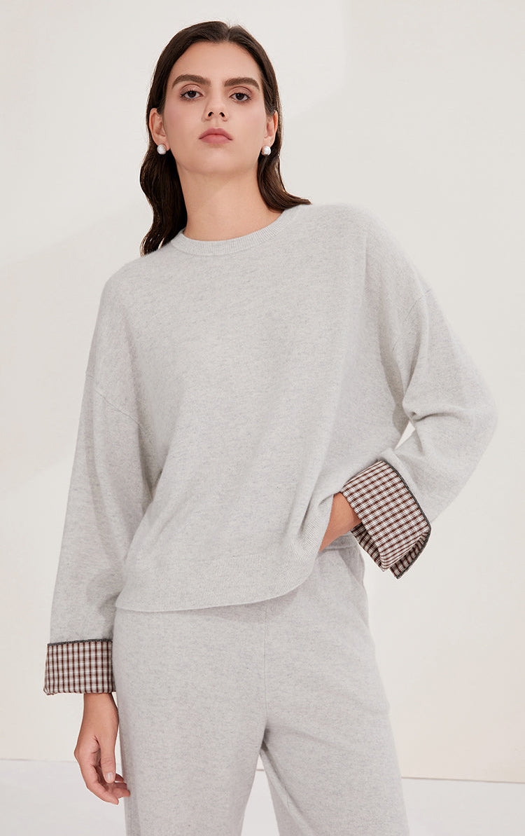 Saf Kaşmir Düğmeli Manşetli Kazak