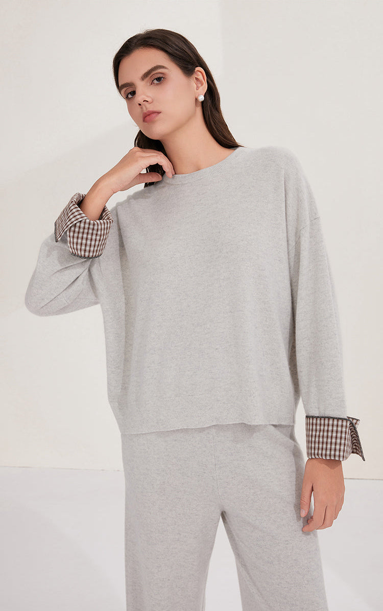 Saf Kaşmir Düğmeli Manşetli Kazak