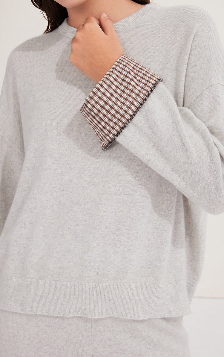 Saf Kaşmir Düğmeli Manşetli Kazak