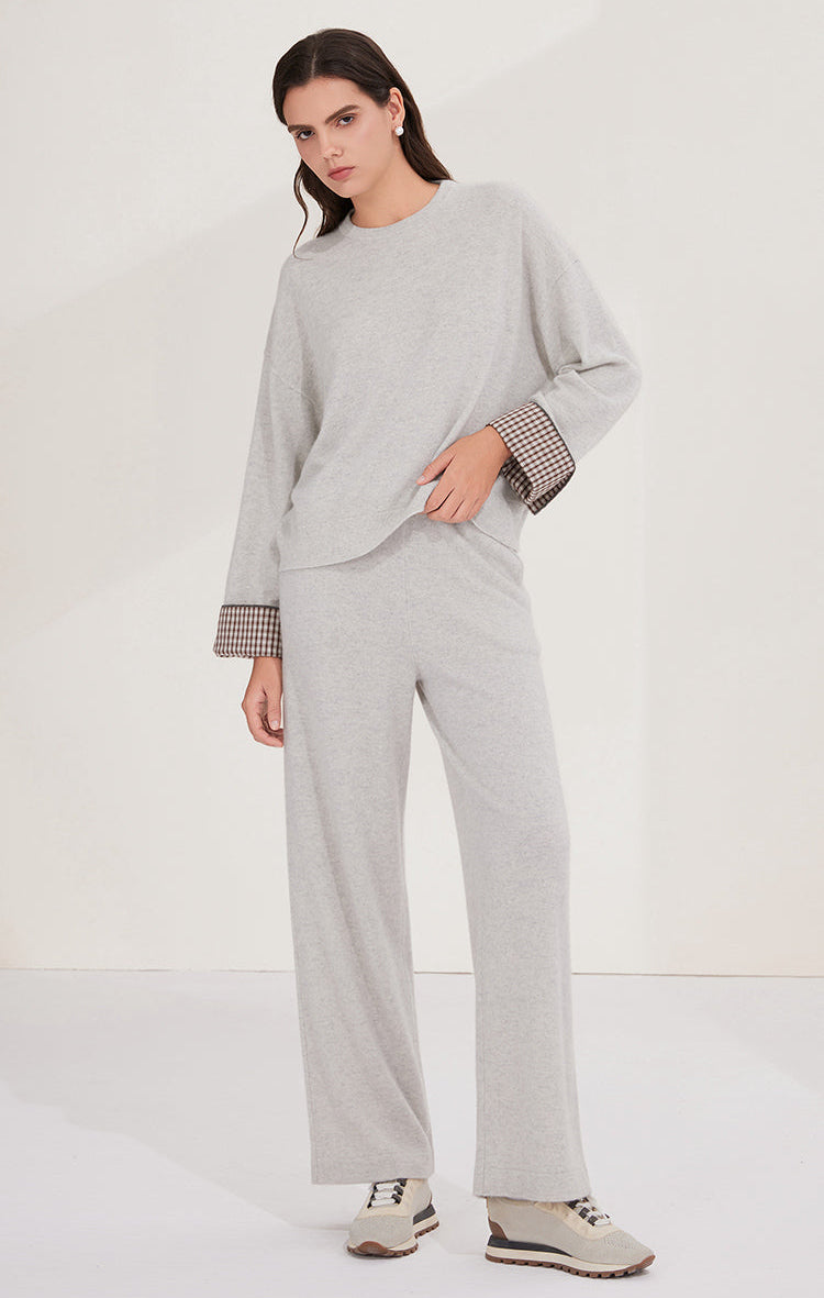 Saf Kaşmir Düğmeli Manşetli Kazak