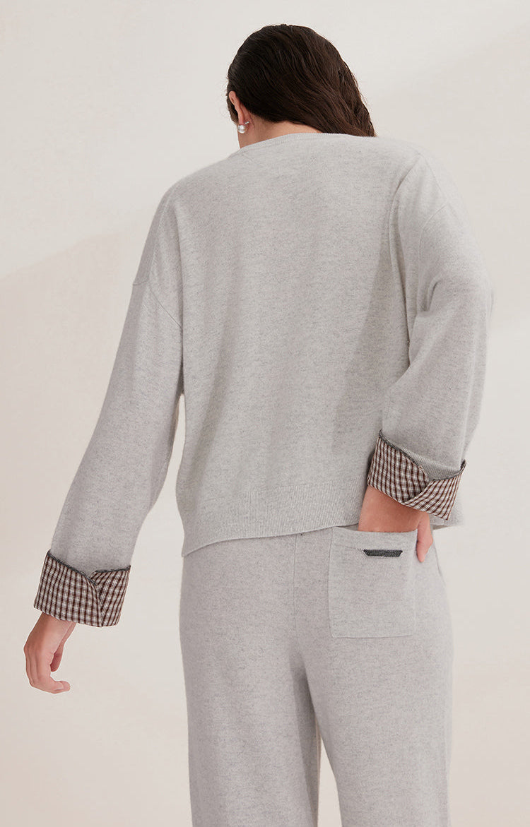 Saf Kaşmir Düğmeli Manşetli Kazak