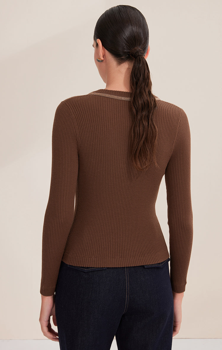 Merino Yünü Dörtgen Yaka Uzun Kollu Dizili Kazak