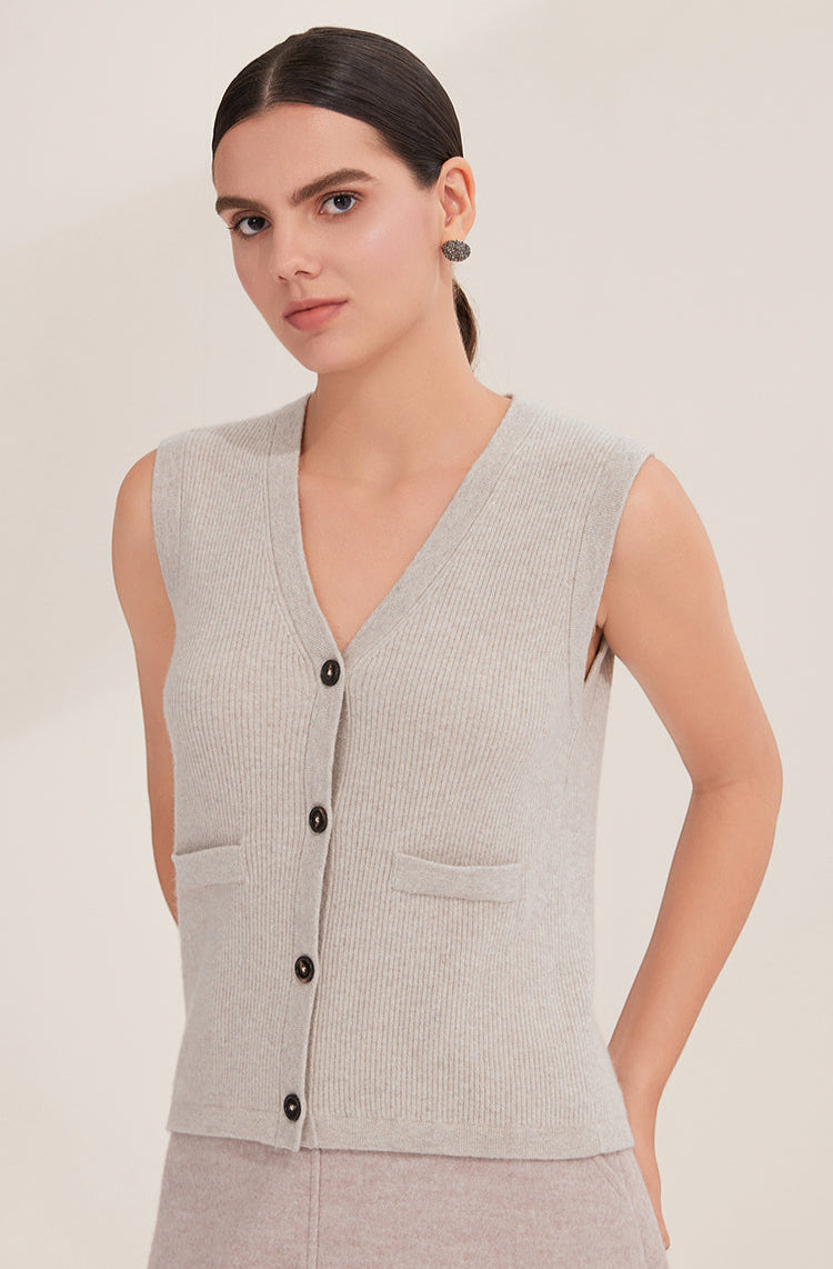 Saf Kaşmir Düğmeli Yelek