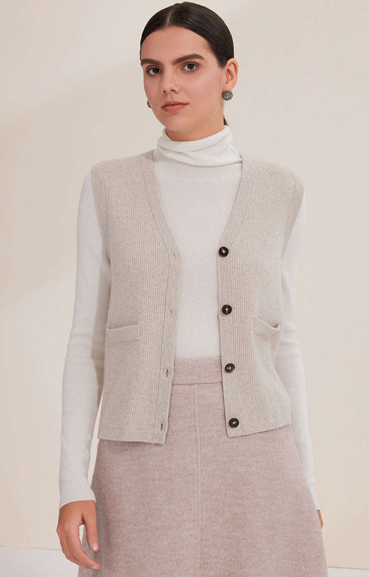 Saf Kaşmir Düğmeli Yelek