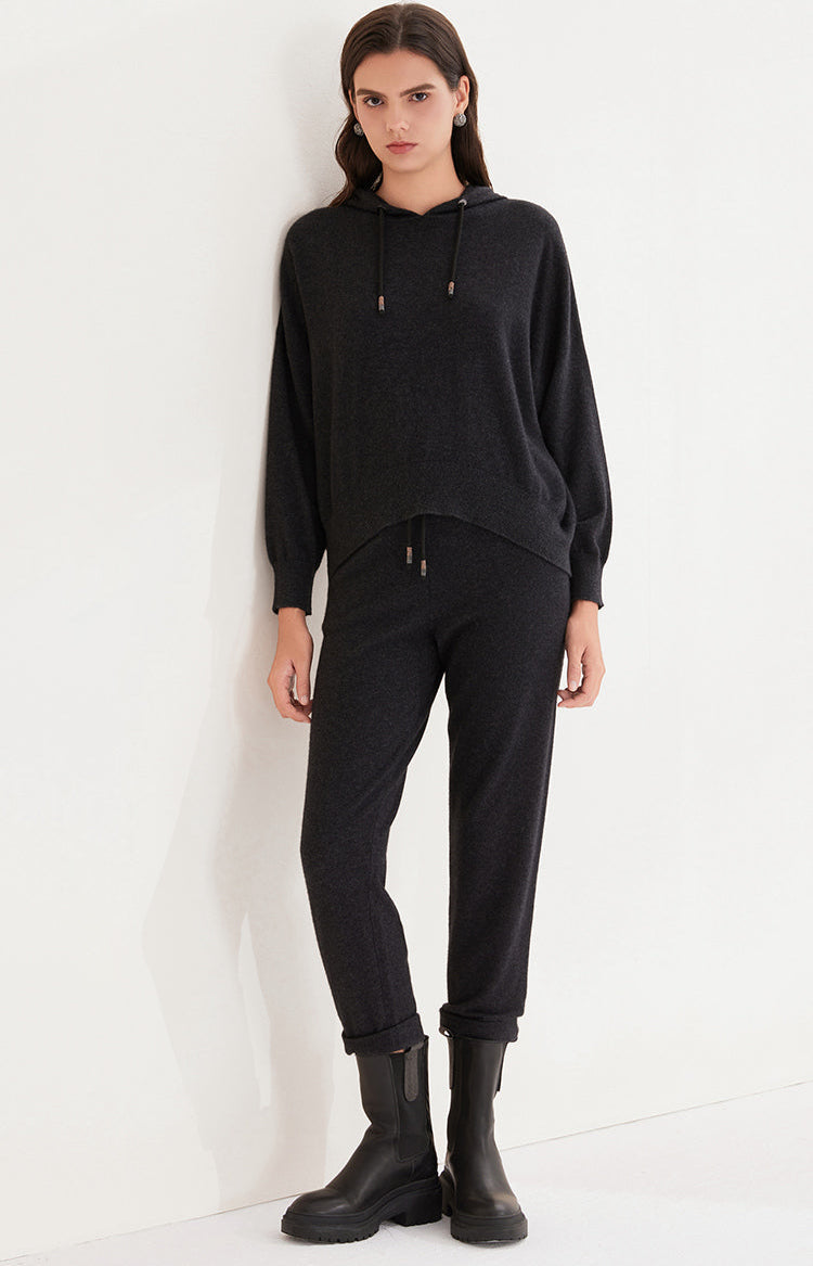 Saf Kaşmir Bol Kesim Kapüşonlu Kazak