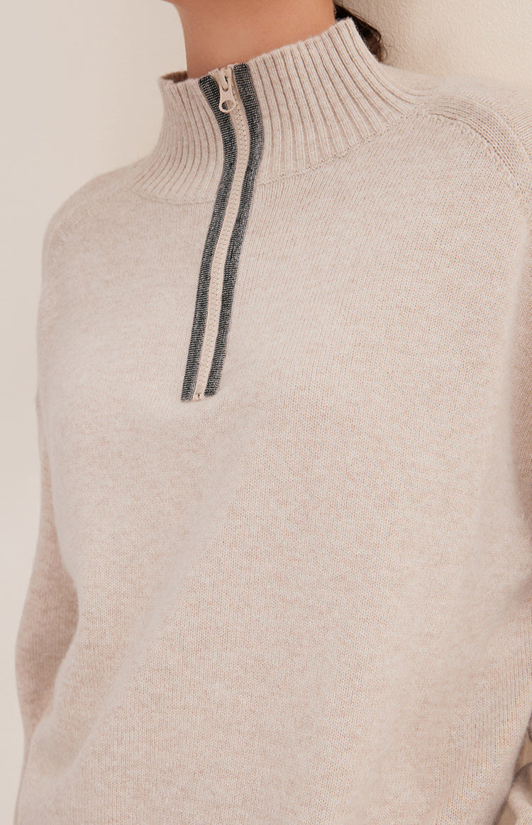 Merino Yünü Balıkçı Yaka Çift Taraflı Fermuarlı Kazak