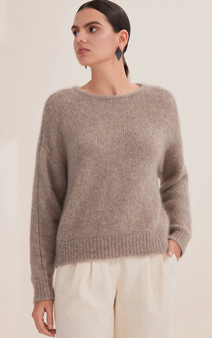 Saf Kaşmir  Mohair Bisiklet Yaka Kazak