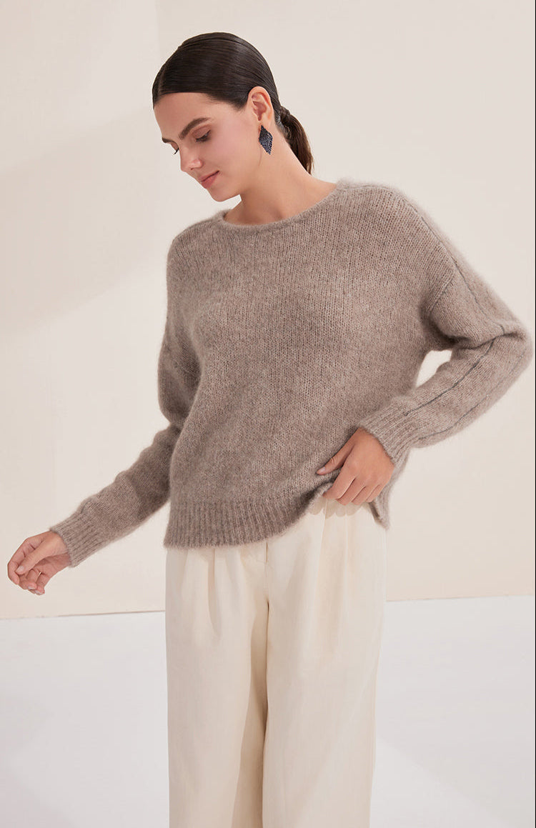 Saf Kaşmir  Mohair Bisiklet Yaka Kazak