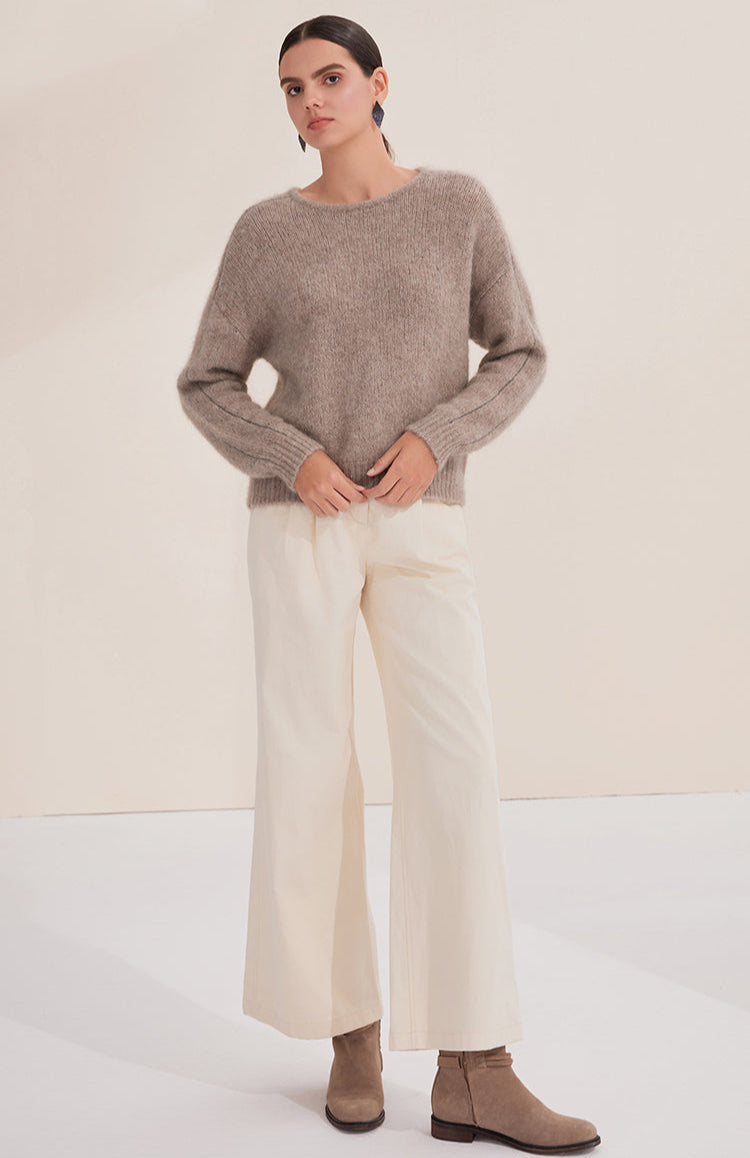 Saf Kaşmir  Mohair Bisiklet Yaka Kazak