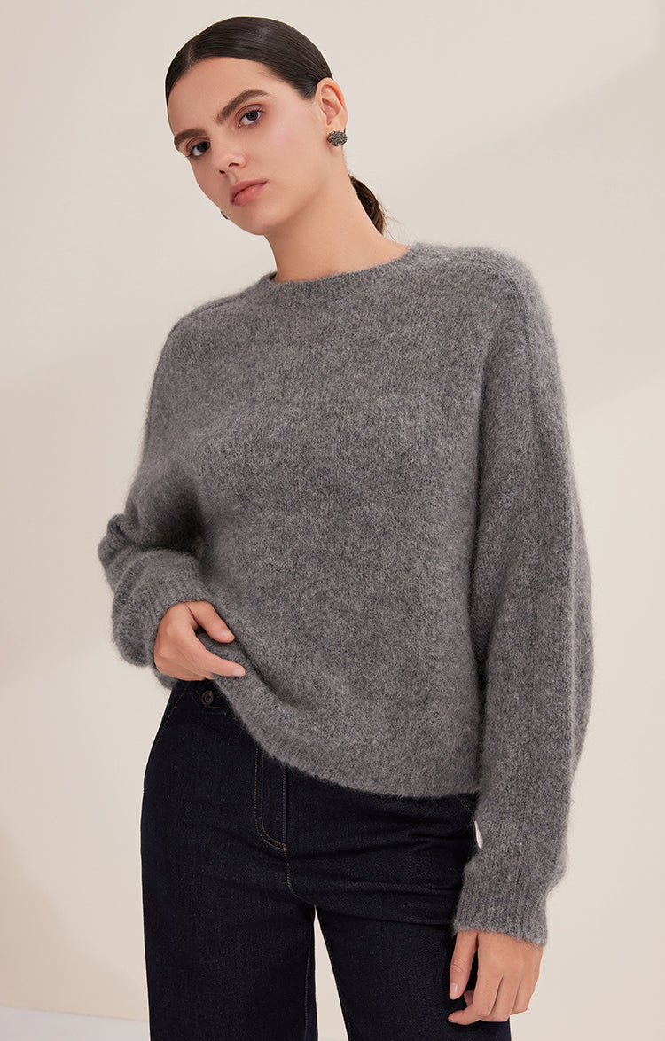 Saf Kaşmir  Mohair Bisiklet Yaka Kazak