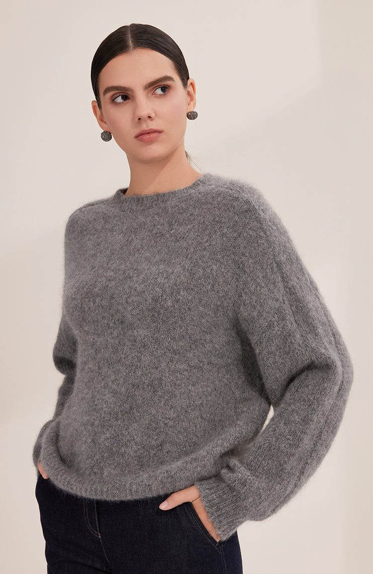 Saf Kaşmir Mohair Bisiklet Yaka Kazak