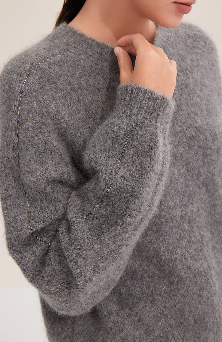 Saf Kaşmir Mohair Bisiklet Yaka Kazak