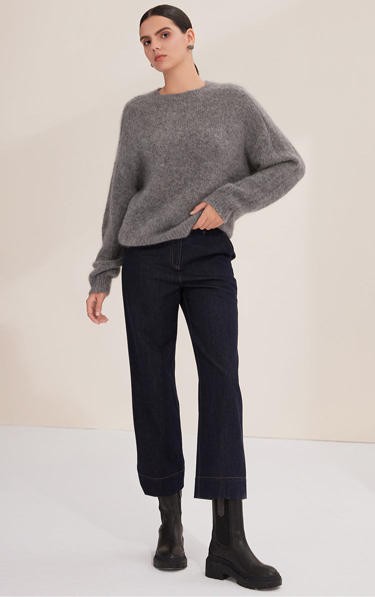 Saf Kaşmir Mohair Bisiklet Yaka Kazak