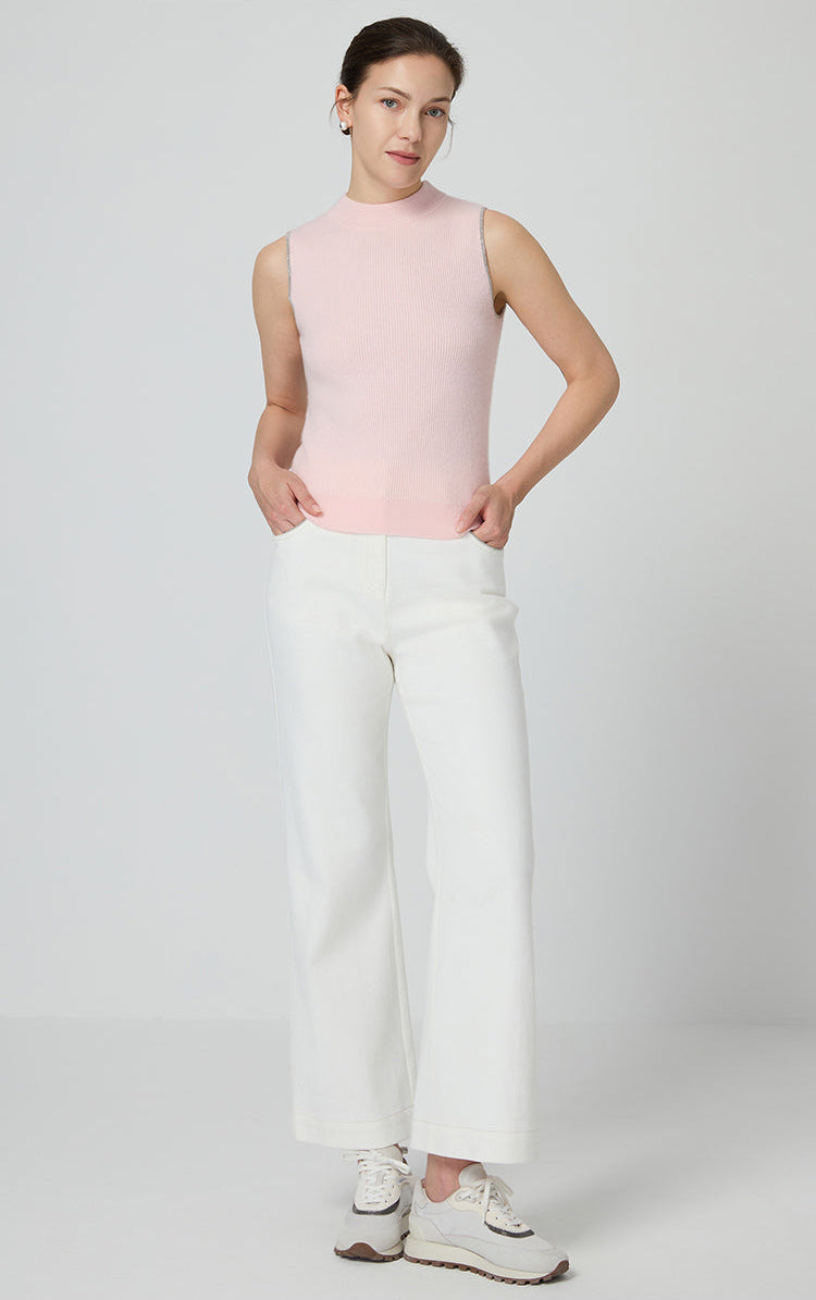 Saf Kaşmir Yarı Balıkçı Yaka Kolsuz Bluz