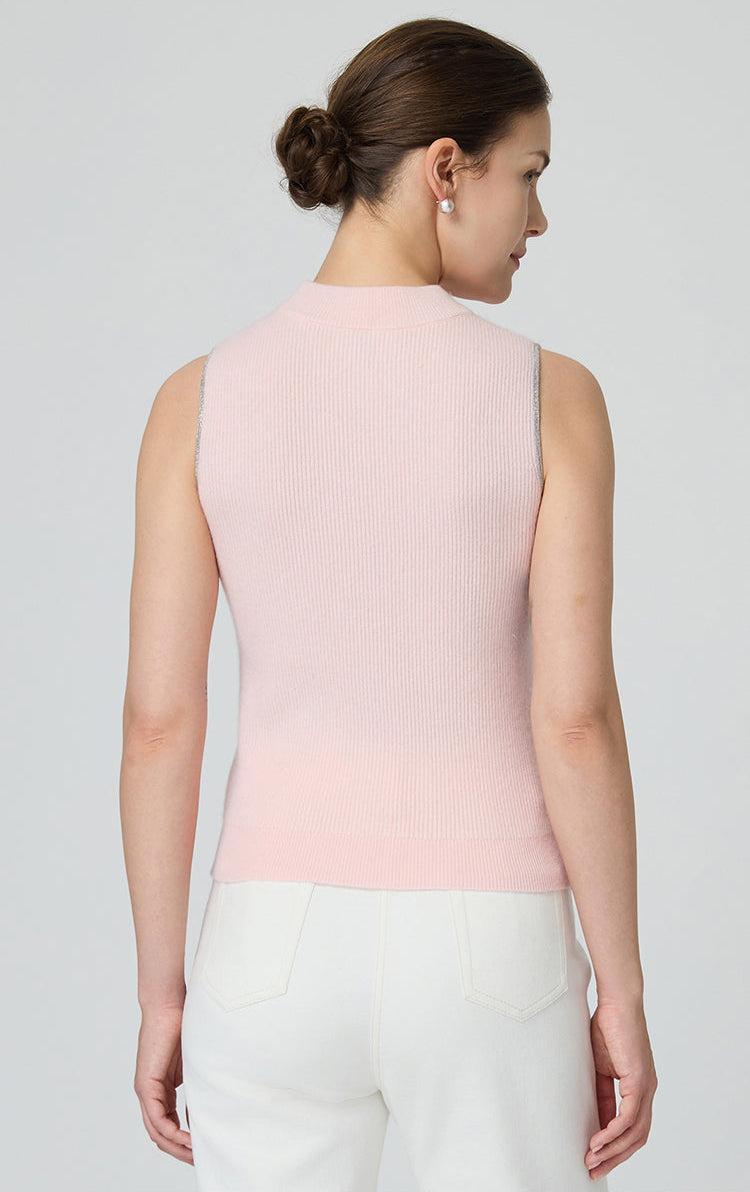 Saf Kaşmir Yarı Balıkçı Yaka Kolsuz Bluz