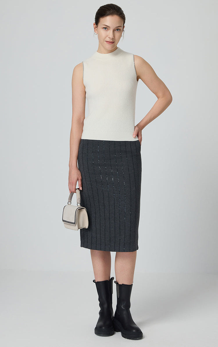 Saf Kaşmir Yarı Balıkçı Yaka Kolsuz Bluz