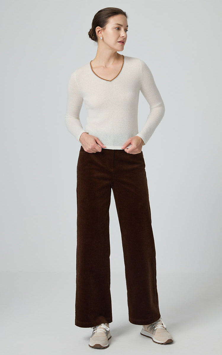 Saf  Kaşmir İnce Dokulu V Yaka Üst