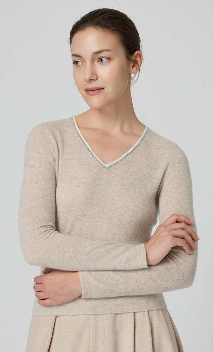 Saf  Kaşmir İnce Dokulu V Yaka Üst