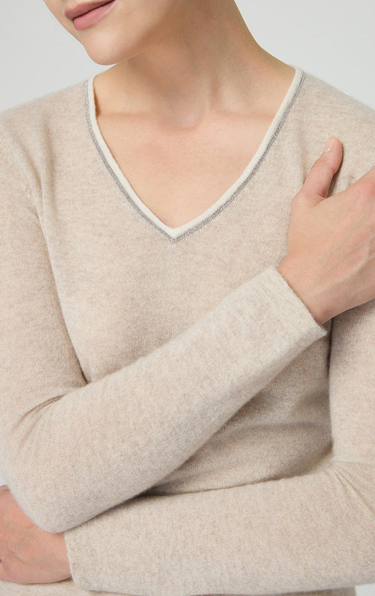 Saf  Kaşmir İnce Dokulu V Yaka Üst