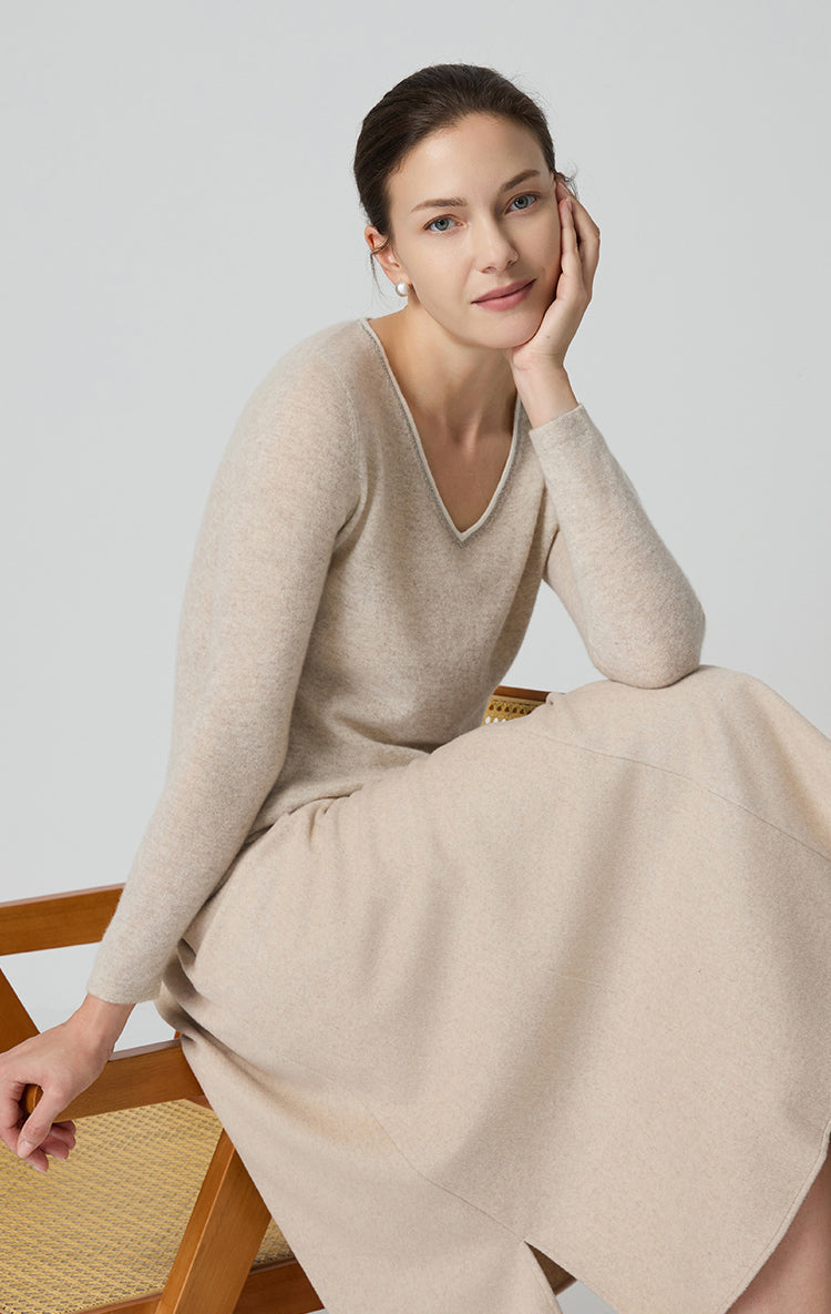 Saf  Kaşmir İnce Dokulu V Yaka Üst