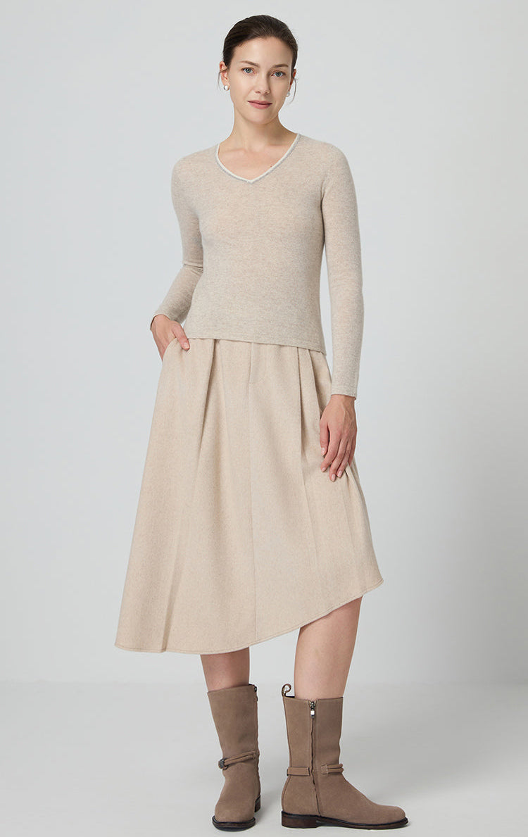 Saf  Kaşmir İnce Dokulu V Yaka Üst