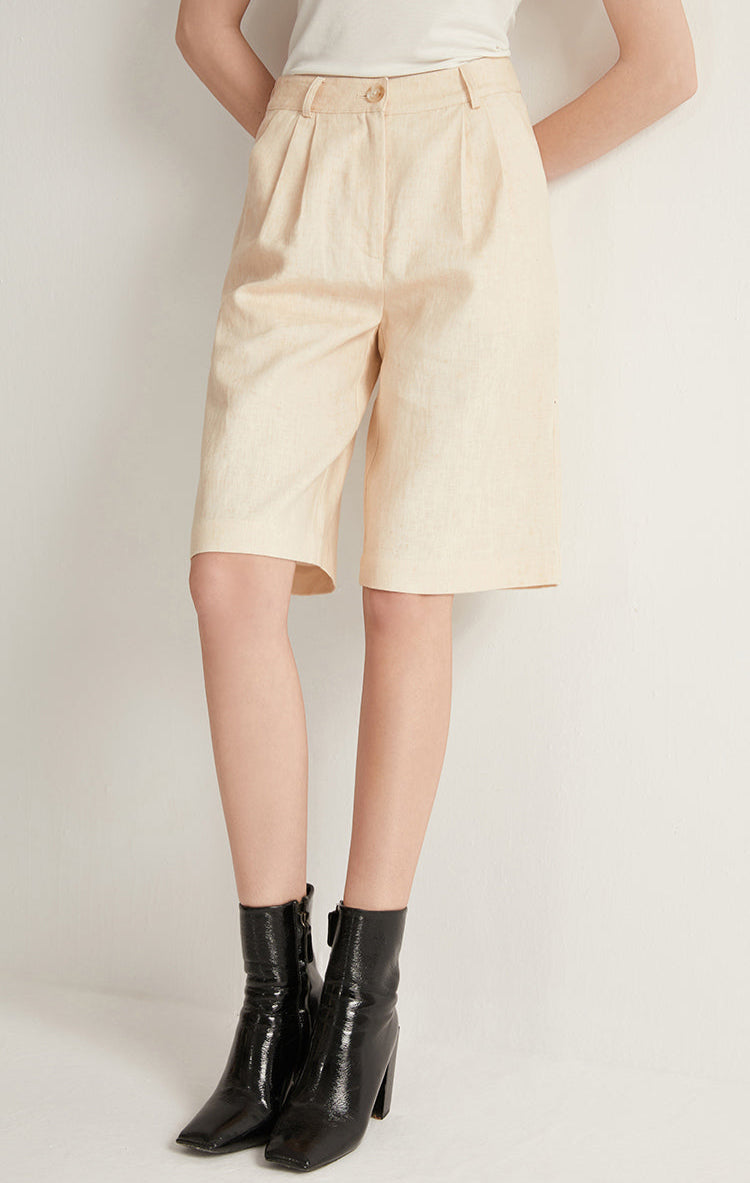 Keten Yüksek Bel Şort