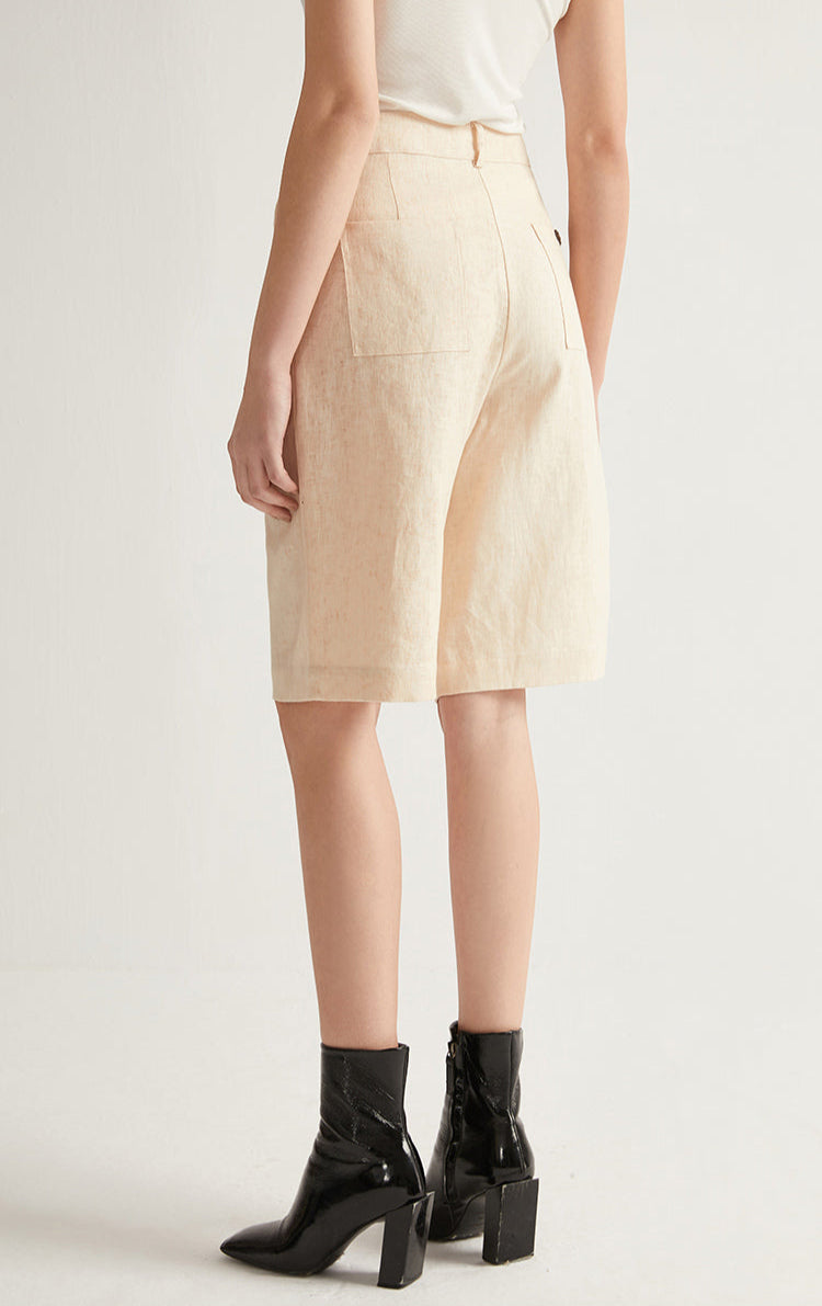 Keten Yüksek Bel Şort