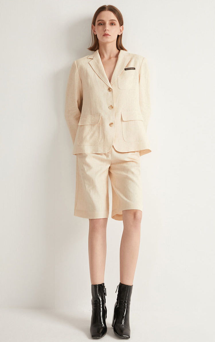 Keten Yüksek Bel Şort