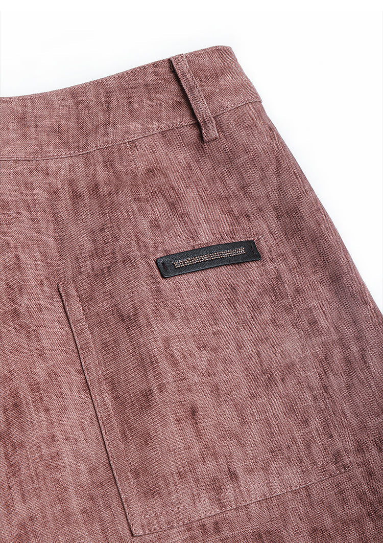 Keten Yüksek Bel Şort