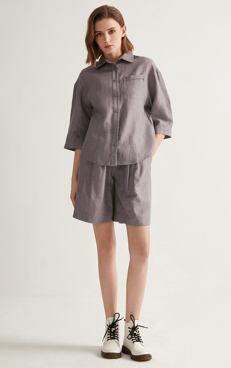 Keten Düz Kesim Şort