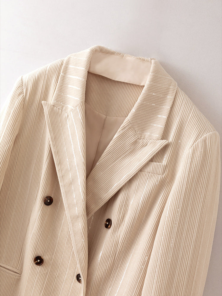 Kadife Simli Blazer Çift Düğmeli