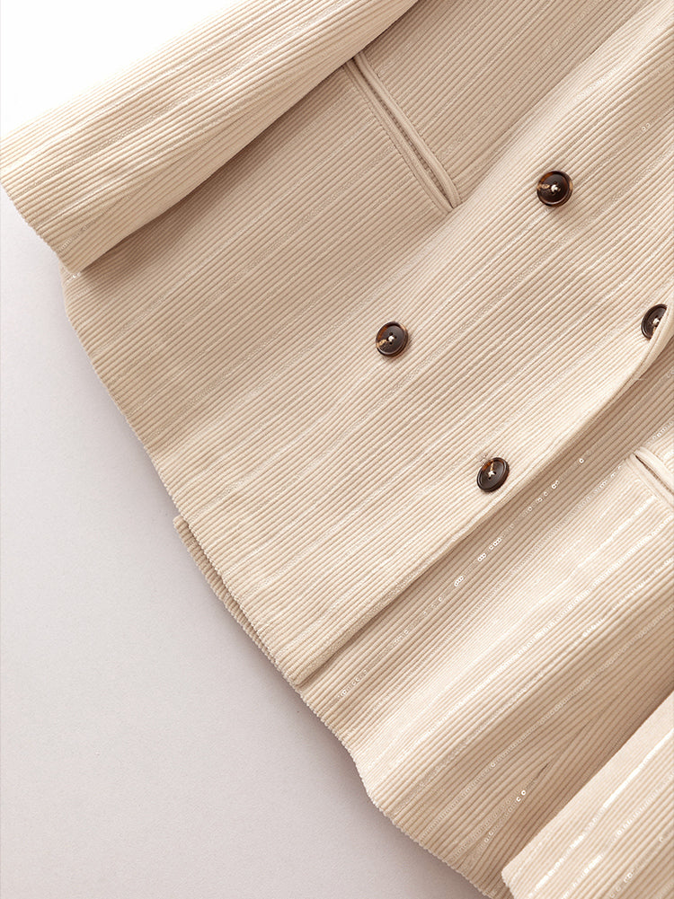 Kadife Simli Blazer Çift Düğmeli