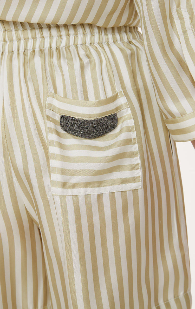 İpek Çizgili Yüksek Bel Şort