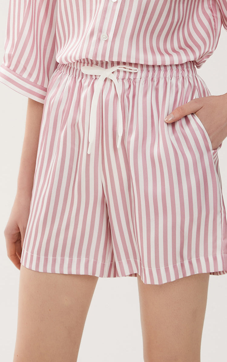 İpek Çizgili Yüksek Bel Şort