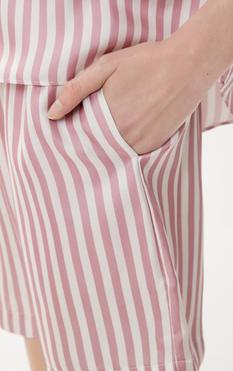 İpek Çizgili Yüksek Bel Şort